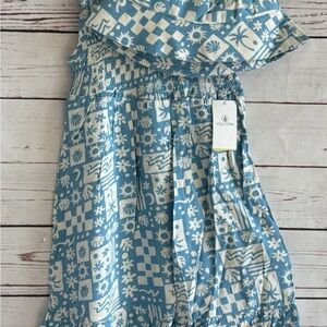 Volcom Girls Smocked Dress Size 5  Ice Blue Matching Hat Beachy NWT Retails $44